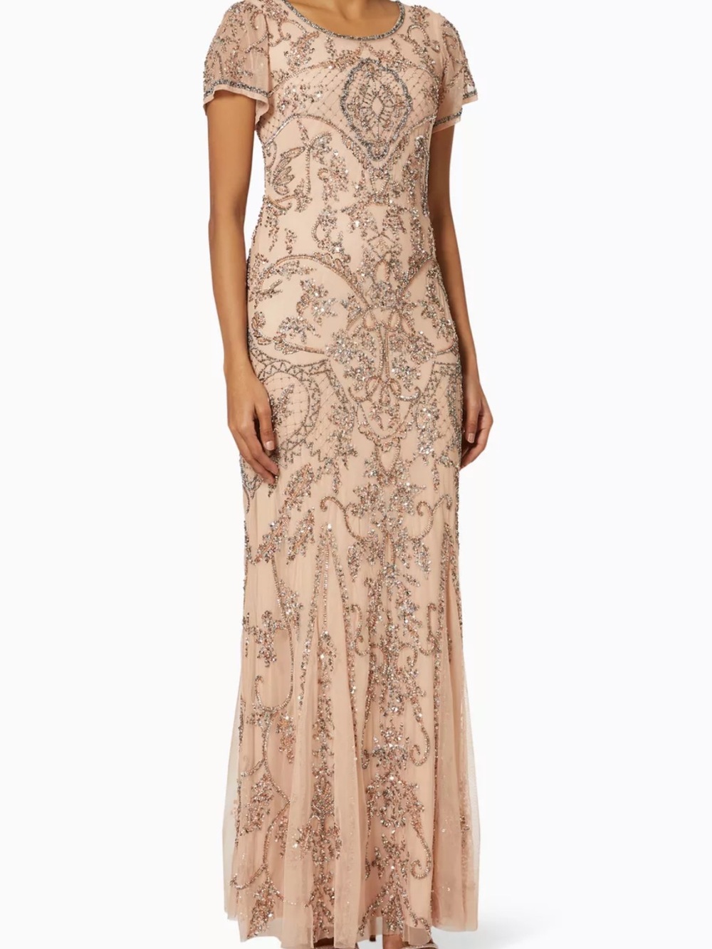Pisarro Nights Beaded Blush Maxi Gown